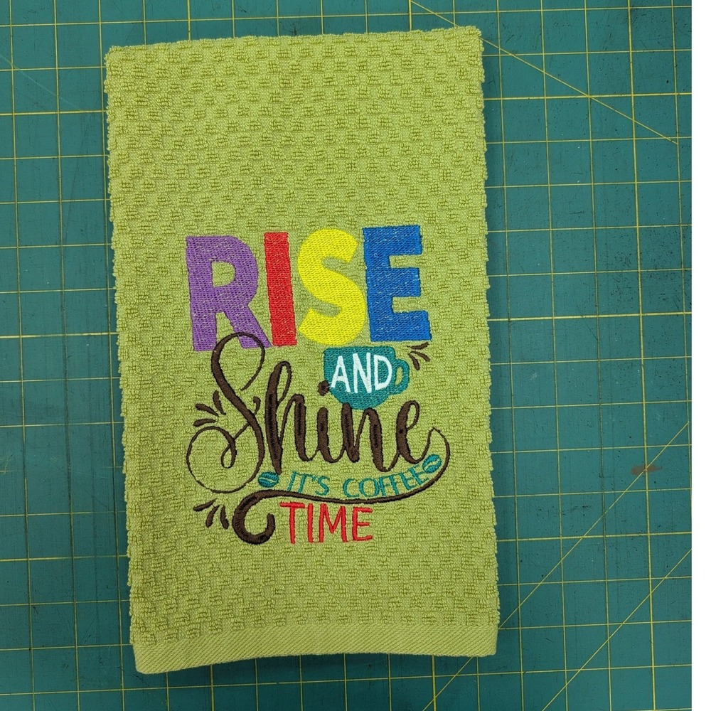 Rise and Shine It's Coffee Time, Kitchen Bath Bar Tea Hand Towel, Great Gift!